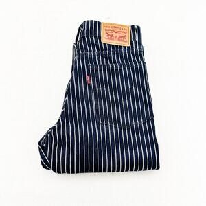 Levi's Wedgie Straight Pin Stripe Button Fly Dark Wash Denim Jeans Size 24 x 28